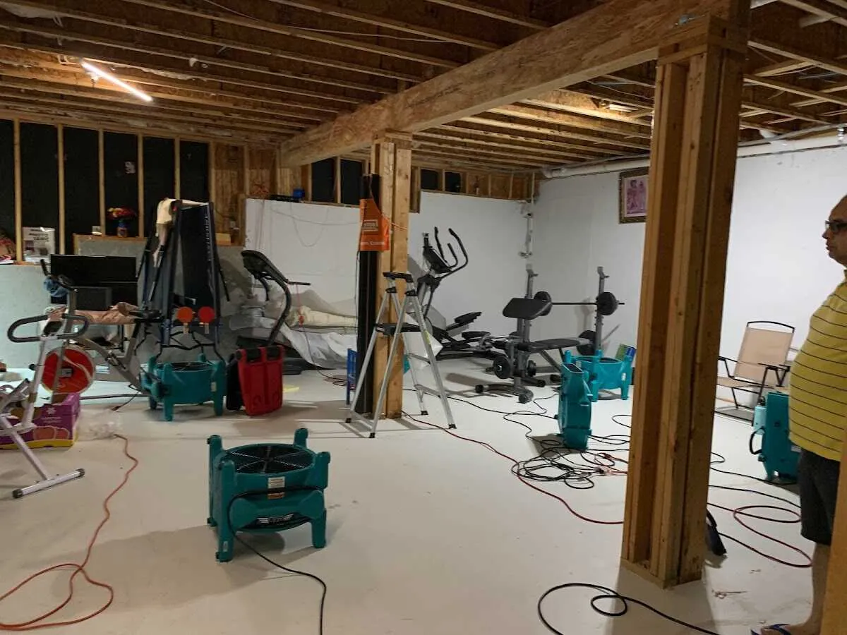 Basement drying equipment setup for Contents Cleaning & Restoration in Guntersville